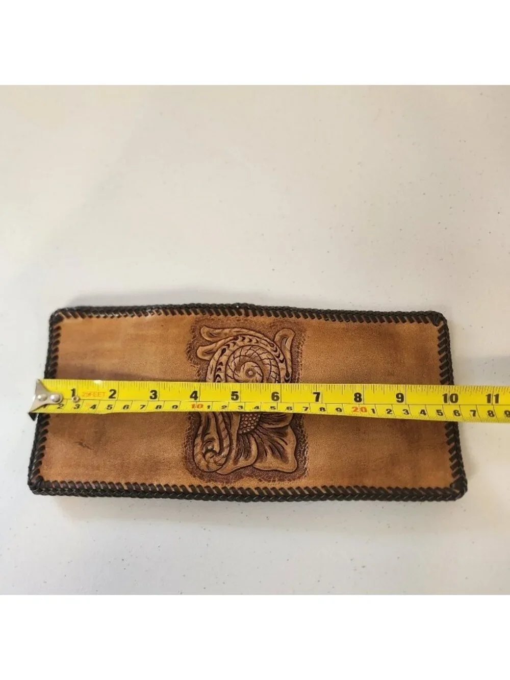 Vintage Tooled Brown Leather Wallet Mens Handmade 1970s Western Boho Cowboy 70s